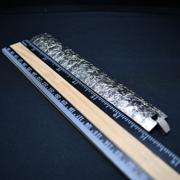 Vintage Etched Mural Floral Panel Mesh Bracelet, Silver Tone, 7 Inches, 1970s - Picture 7 of 10